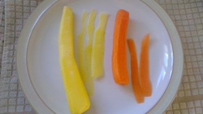 yellow and orange carrots sliced lengthways